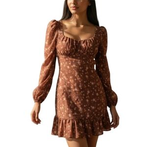 Sadie & Sage Rust Floral Ruffle Mini Dress Size Small NWT
